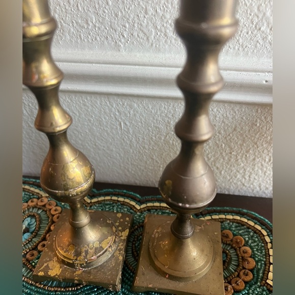 Vintage Solid Brass Taper Candle Holders 8” Tall – Patina Aged Finish – Set of 2 - Picture 2 of 8